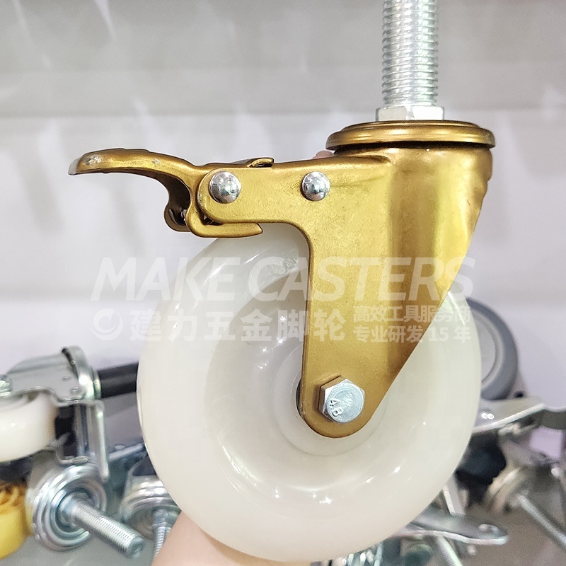 Golden Bracket Medium Duty Nylon Caster Wheel Plated Casters PA Polypropylene Swivel Top Plate Caster 3 4 5 Inch 75*32mm