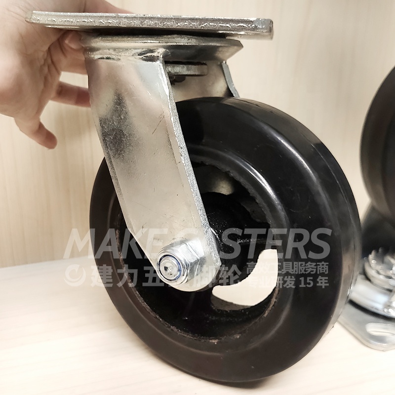 Heavy Duty Caster Wheels Cast Iron Swivel Locking Casters Industrial Rubber Black Large Steel Metal Casters 4 5 6 8 inch