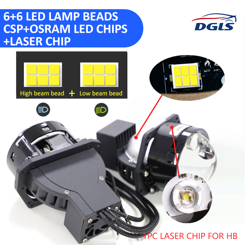 DGLS 160w 1.8 2.5 3.0 inch osram chip laser double lens bi led projector h4 h7 9005 E200 bi-lens led headlights kit for car