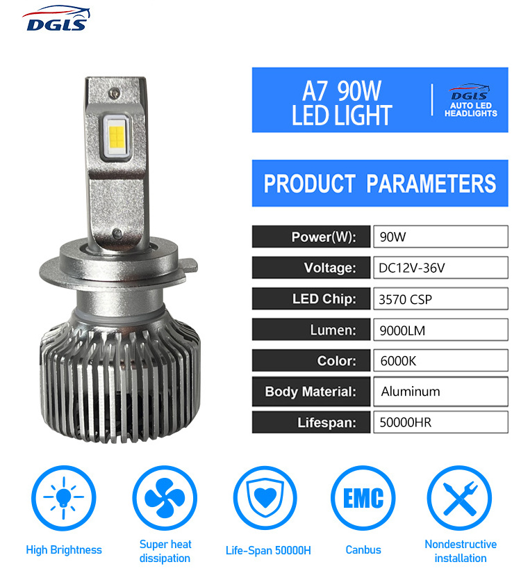 DGLS A7 high power 200 watts led headlight bulbs 12000 lumen led headlight h1 h4 h7 h11 led v8 headlight bulb 9005 9006