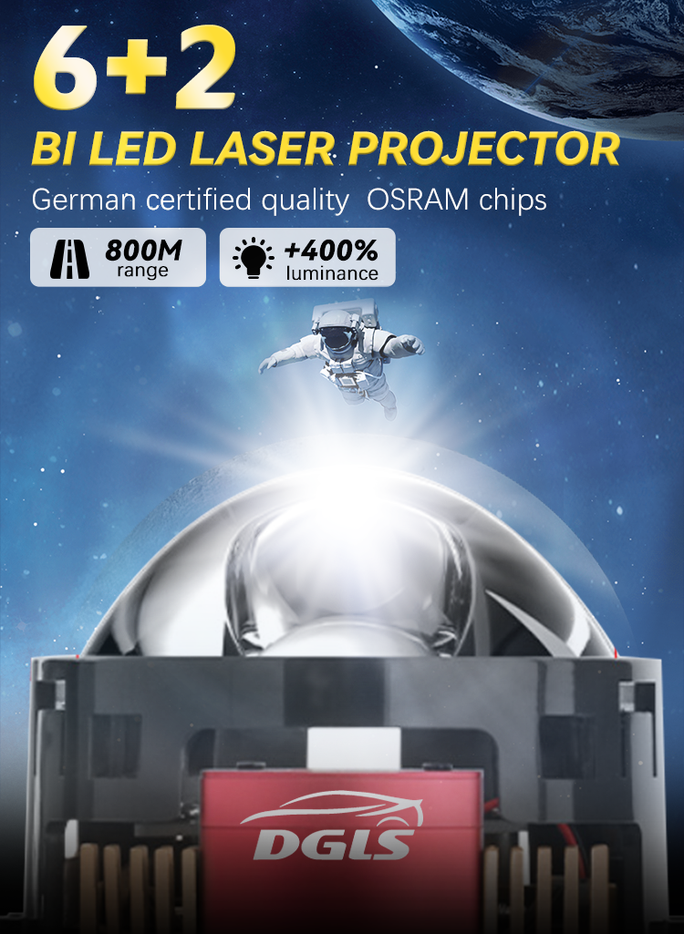 DGLS New S350 Bi LED & Laser Projector Lens Headlight Dual Light Car Laser bi led projector Headlight Laser for Auto car 6000K