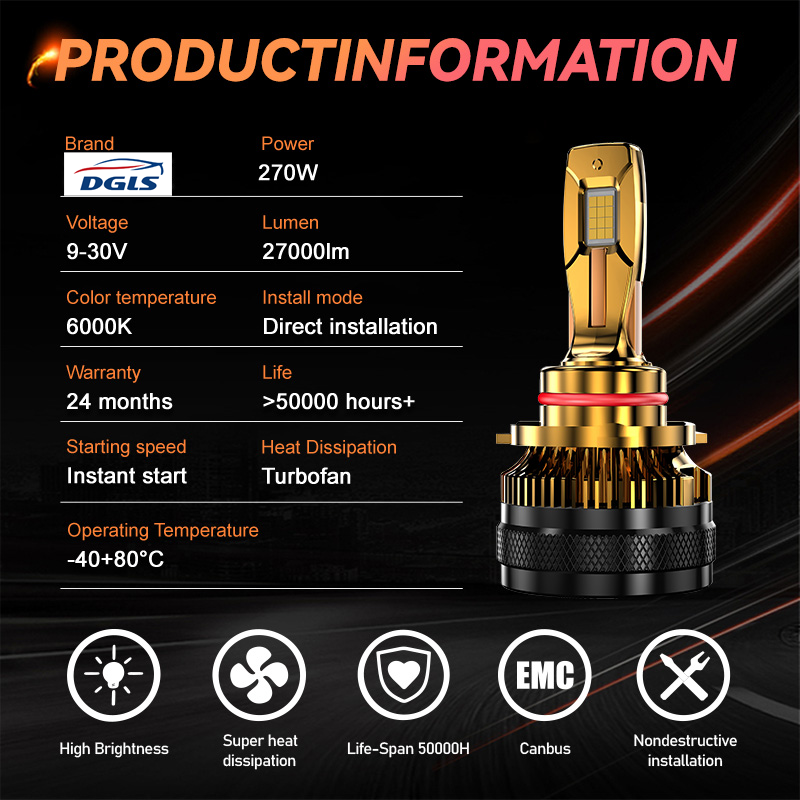 DGLS X23 27000LM 270W high power Luces Led Para Automotive LED headlight h7 h1 h11 h13 high low Beam h4 led headlight bulb