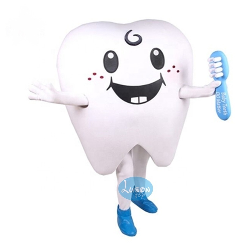 Tooth with Toothbrush Mascot Costume Adult Halloween Costume White