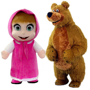 Adult Walkable Inflatable Masha and Bear Mascot Full Body Furry Suit for Entertainment Furry Animal Character Blow Up Costume