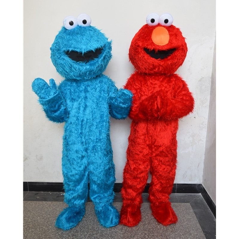 Plush Cookie Monster Elmo Mascot Cartoon Cosplay Costume Red Blue Yellow Big Bird For Adult