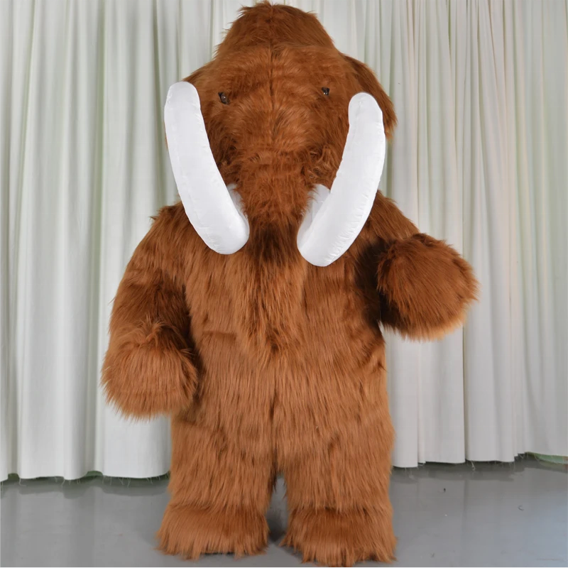 Furry Mammoth Inflatable Suit Halloween Party Game Elephant Fur Suit Costumes Mascot Plush Blew Up Mascotte Costume For Adult