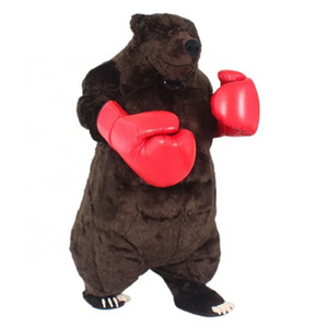 Furry Giant Inflatable Plush Brown Boxing Bear Mascot Costume For Adult Halloween Perform Cosplay