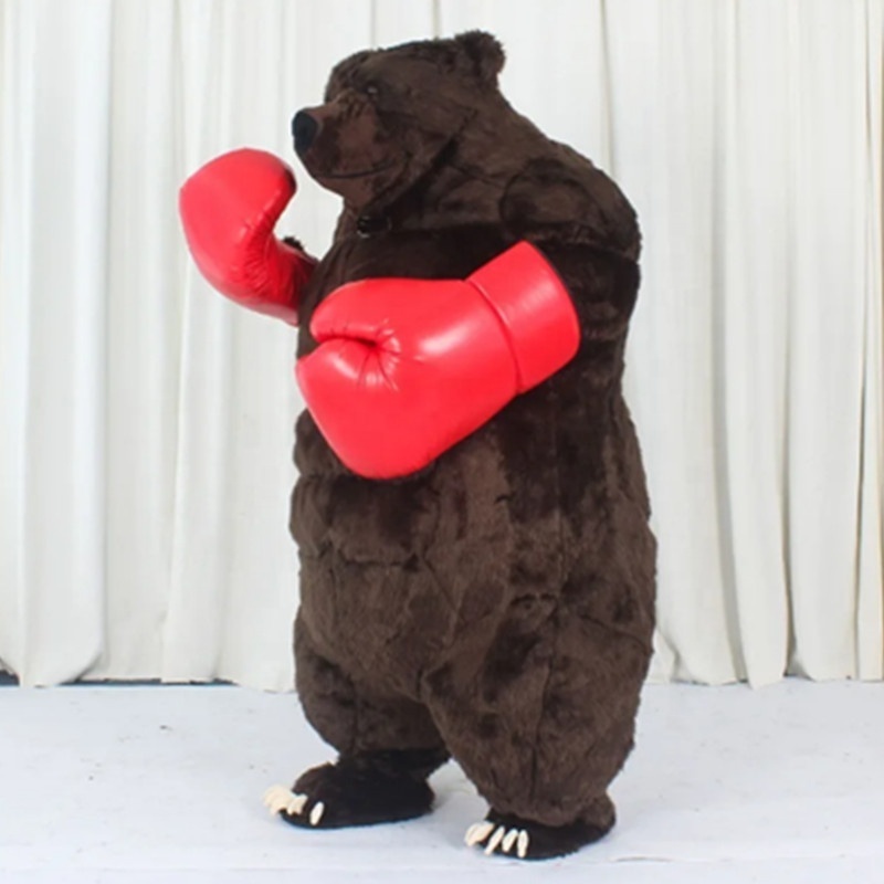 Furry Giant Inflatable Plush Brown Boxing Bear Mascot Costume For Adult Halloween Perform Cosplay