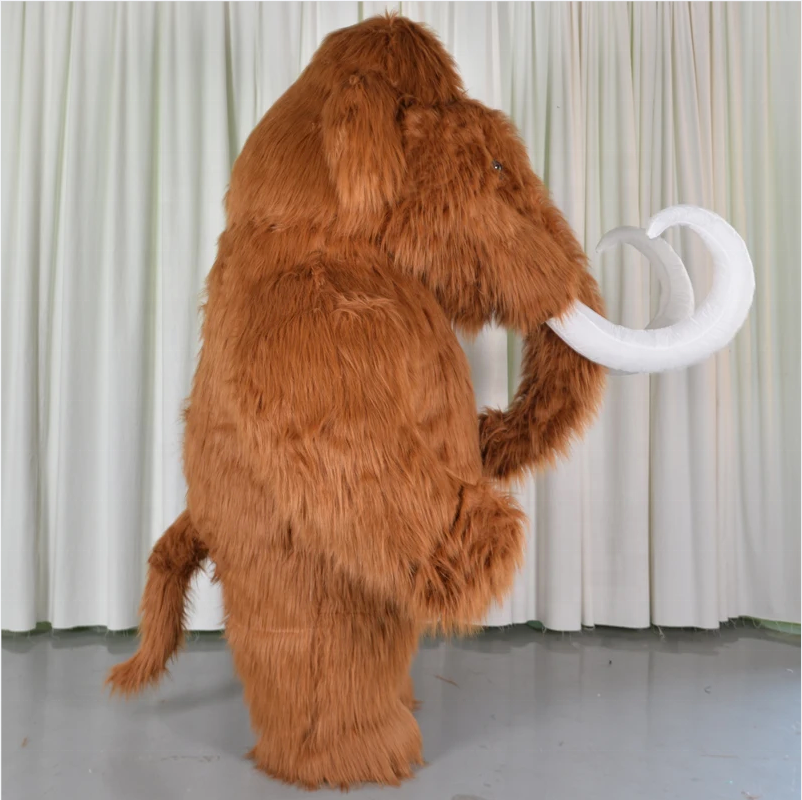 Furry Mammoth Inflatable Suit Halloween Party Game Elephant Fur Suit Costumes Mascot Plush Blew Up Mascotte Costume For Adult