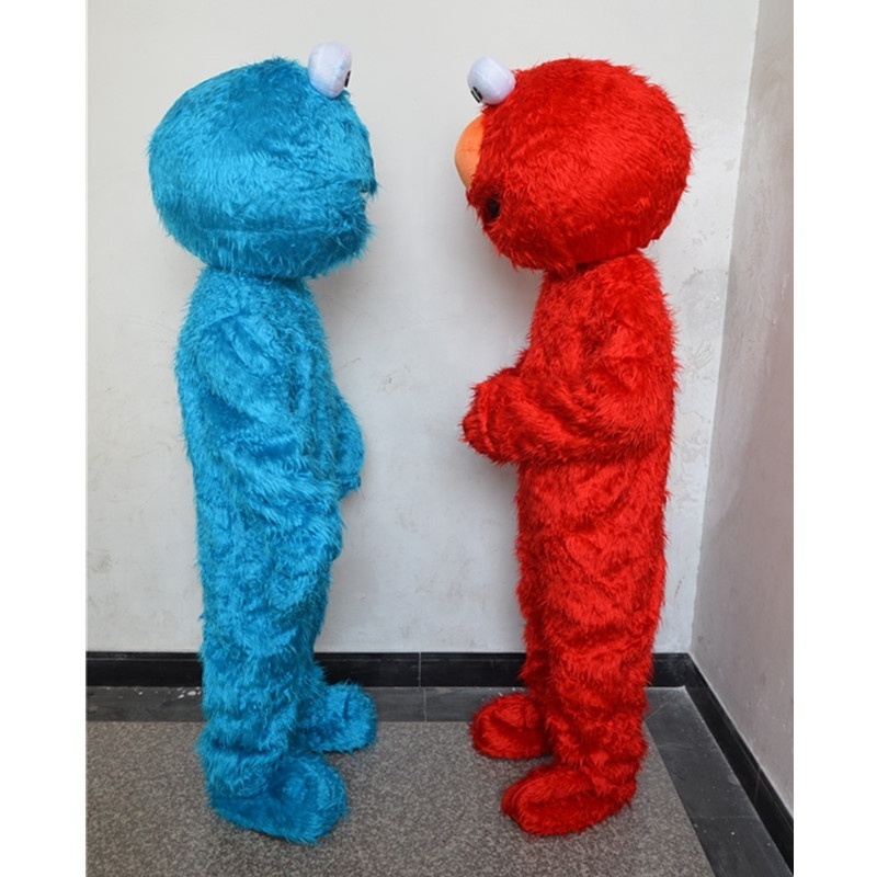 Plush Cookie Monster Elmo Mascot Cartoon Cosplay Costume Red Blue Yellow Big Bird For Adult