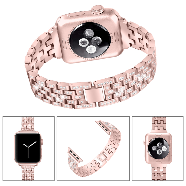 Luxury with Diamond Bling Watch Band for Apple Watch Series 3 4 5 SE 6 7 Jewelry Stainless Steel Watch Strap