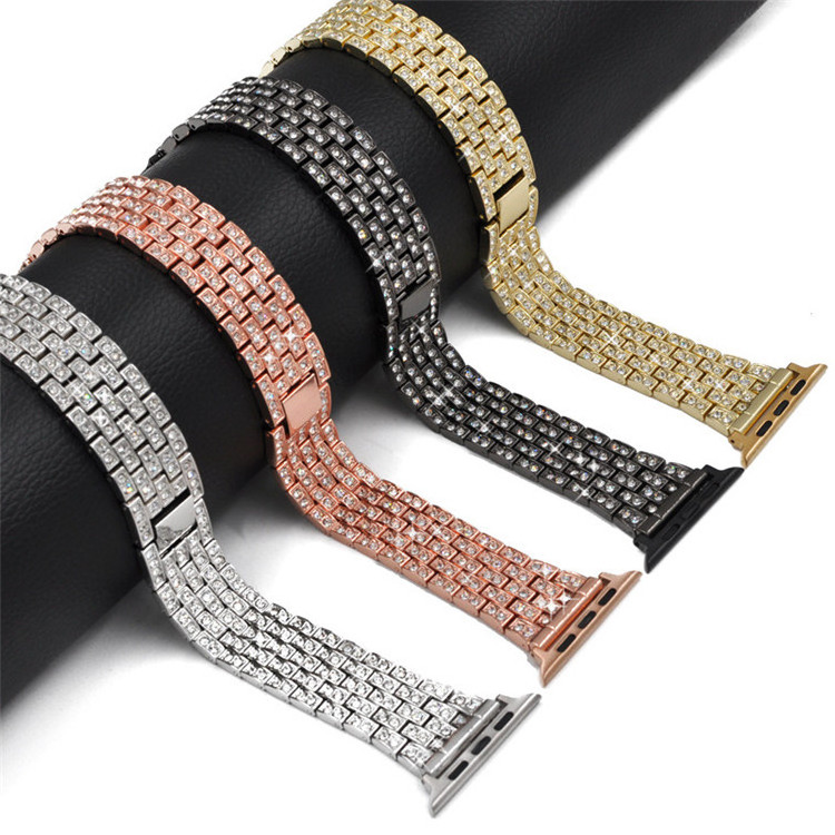 Luxury with Diamond Bling Watch Band for Apple Watch Series 3 4 5 SE 6 7 Jewelry Stainless Steel Watch Strap