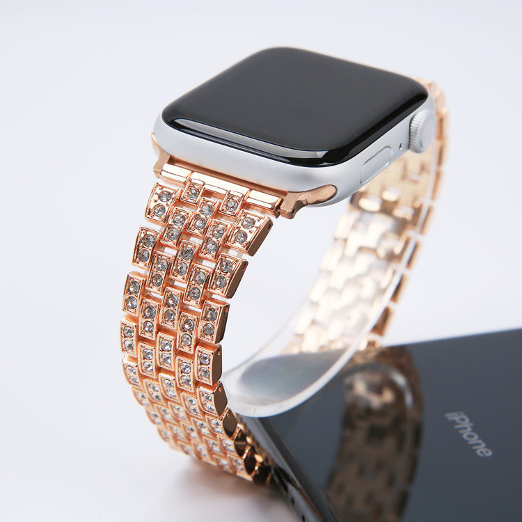 Luxury with Diamond Bling Watch Band for Apple Watch Series 3 4 5 SE 6 7 Jewelry Stainless Steel Watch Strap