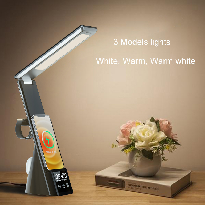 LED Table Desk Lamp with Wireless Fast Charger Eye Protection Sleeping Light 3 in 1 Cell Phone Charger Holder Stand