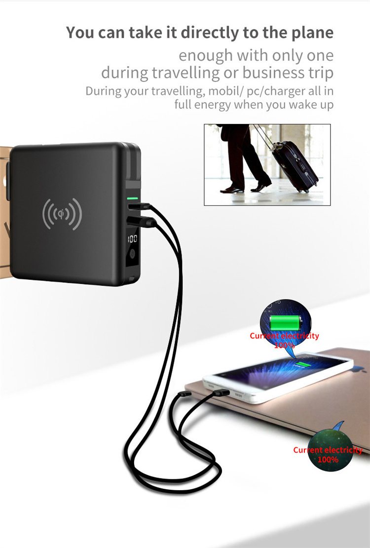 4 in 1 Built in Cable USB Travel Charger Wireless Power Bank 10000mAh With AU EU UK Wall Plug Mini Power Bank