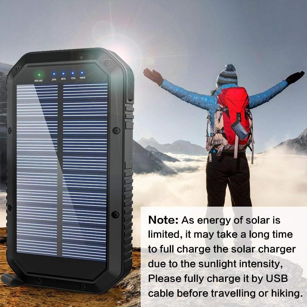 High Quality Powerbank for Camping Travel with 36 LEDs Flashlight 20000mah Triple USB IP65 Waterproof Power Bank Solar charger