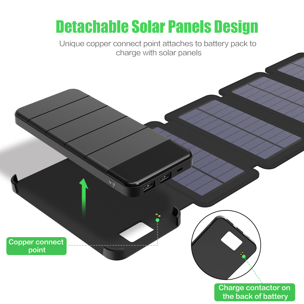 2 in 1 Detachable Solar Power Bank 10000mAh Portable Solar Panel Foldable Waterproof Outdoor Solar Charger Power Bank