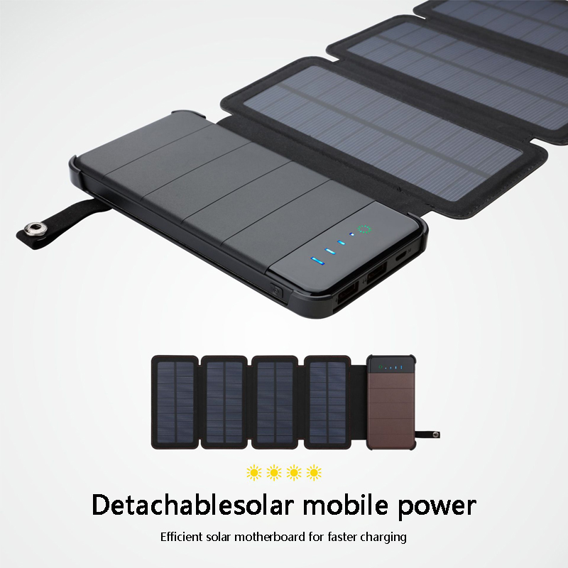 2 in 1 Detachable Solar Power Bank 10000mAh Portable Solar Panel Foldable Waterproof Outdoor Solar Charger Power Bank