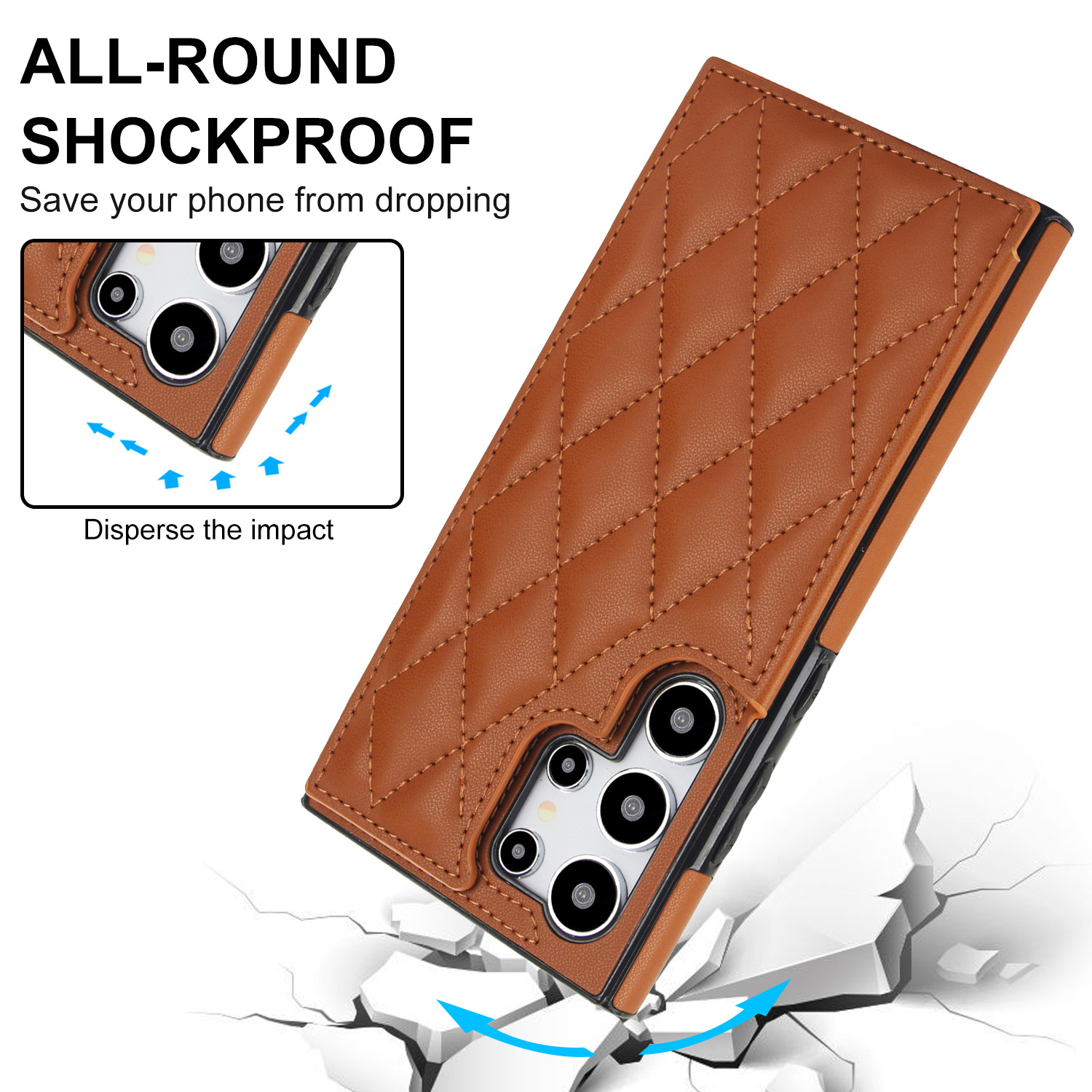 Luxury Diamond Plaid Soft Leather Phone Case for Samsung S24+ S24 Ultra Flip Card Holder PU Leather Shockproof Women Phone Case