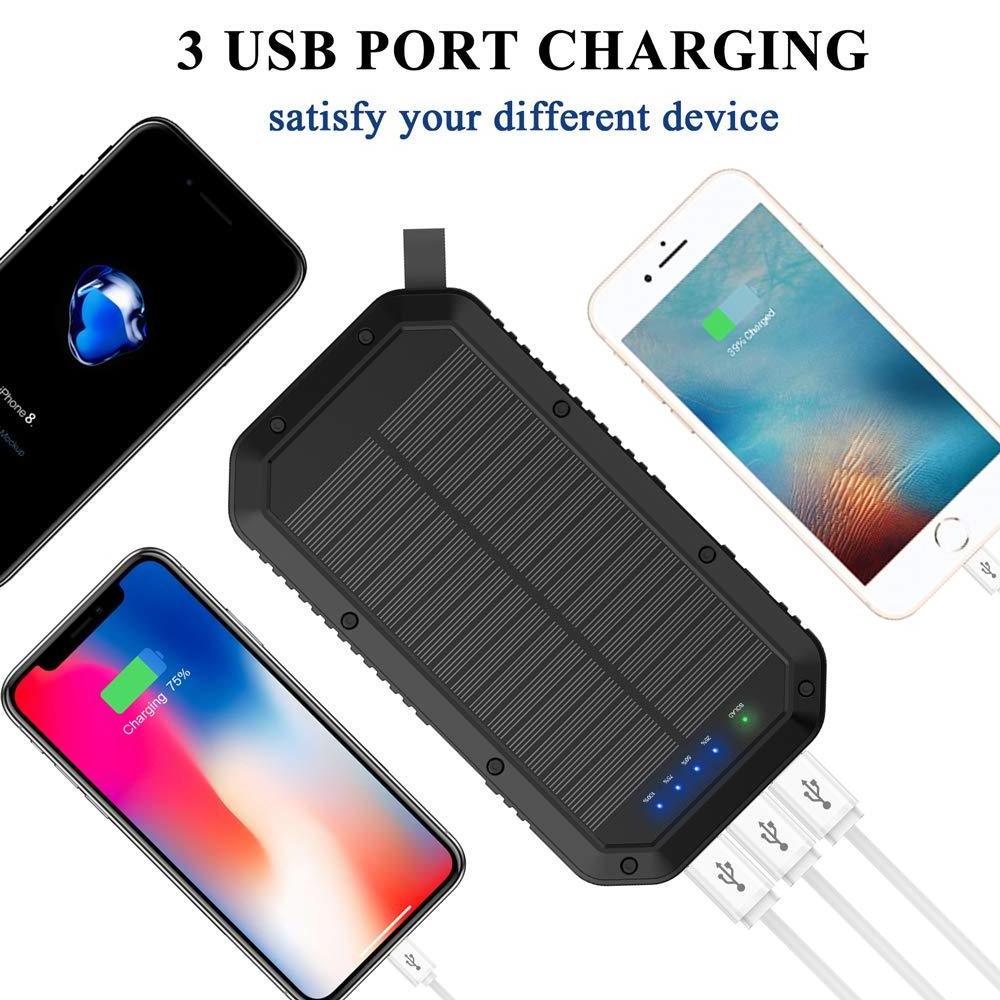 High Quality Powerbank for Camping Travel with 36 LEDs Flashlight 20000mah Triple USB IP65 Waterproof Power Bank Solar charger