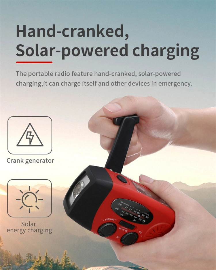 OEM Factory Portable Rechargeable Emergency Solar Hand Crank 2000mah WB / NOAA Radio with Phone Charger and LED Torch FM Radio