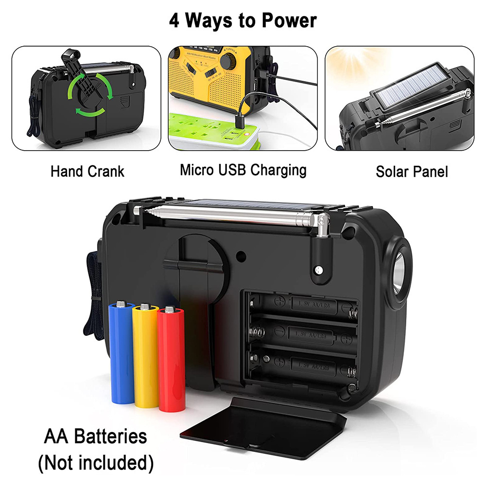 Hand Crank Emergency Weather Radio Solar Torch with FM AM Solar Charge 2500mAh Mobile Power Charge Portable Crank Radio