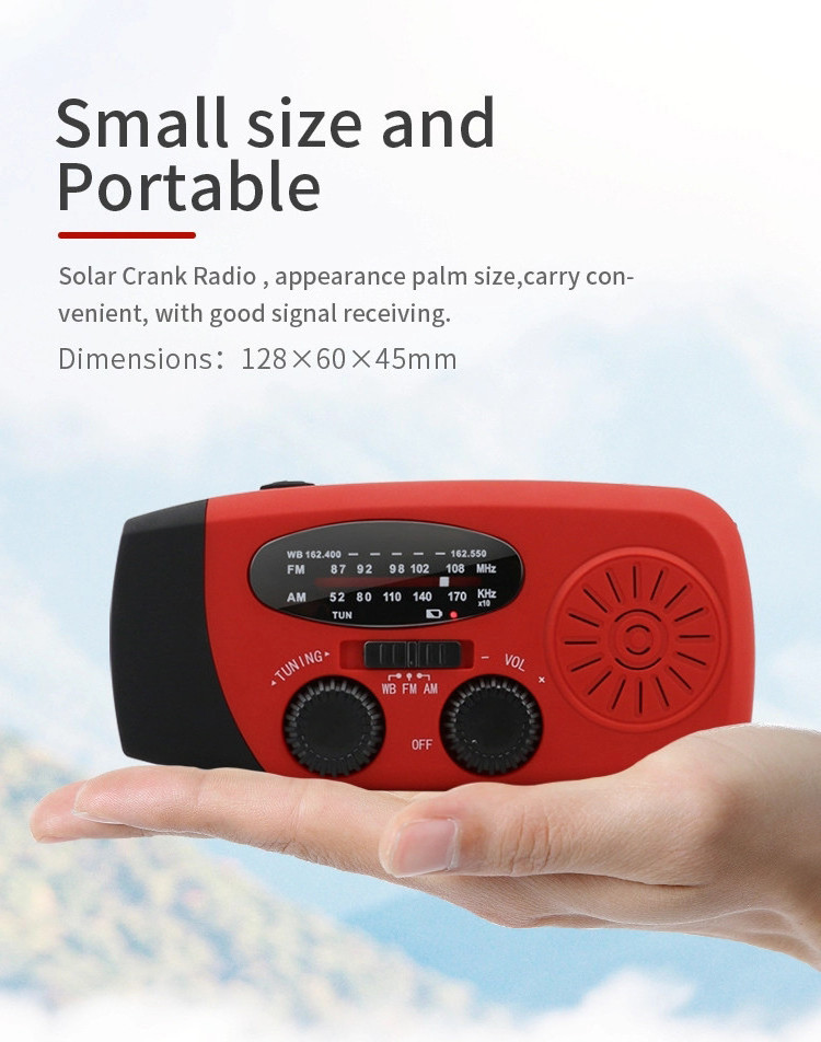 OEM Factory Portable Rechargeable Emergency Solar Hand Crank 2000mah WB / NOAA Radio with Phone Charger and LED Torch FM Radio