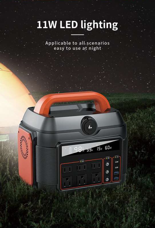 Portable Rechargeable Power Station 600W Large Capacity 576Wh with Cigar Lighter Solar Charging Station Outdoor Family Emergency