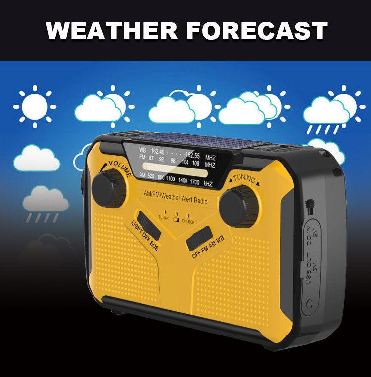 Hand Crank Emergency Weather Radio Solar Torch with FM AM Solar Charge 2500mAh Mobile Power Charge Portable Crank Radio