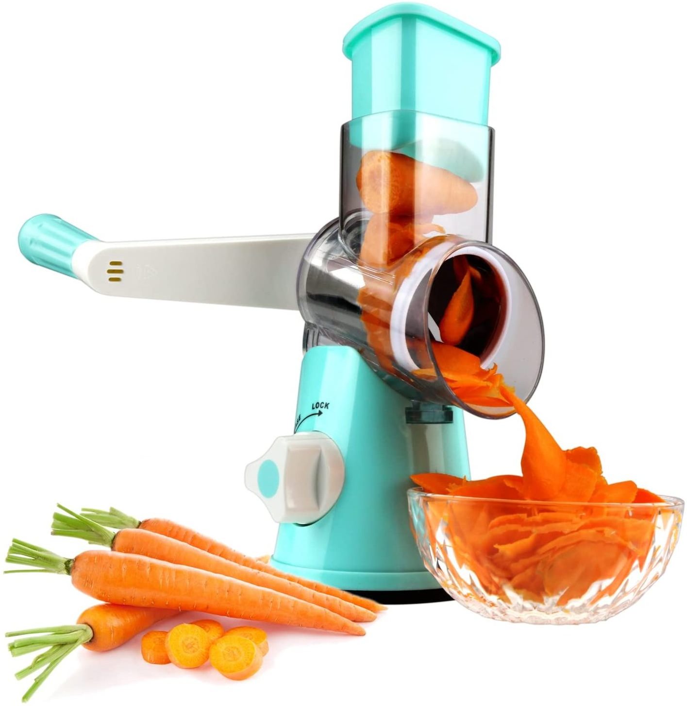 3 In 1 Vegetable Mandoline Slicer Swift Rotary Drum Grater Nut Shredder Veggie Cutter Peeler Spiralizer Cheese Chopper