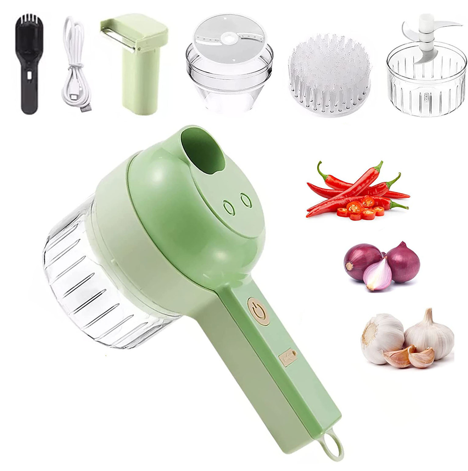 4 in 1 Handheld Electric Vegetable Cutter Set  Wireless Gatling Portable  Slicer Rechargeable Garlic Chopper