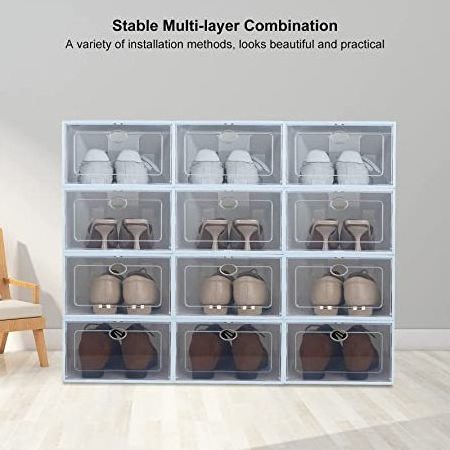 Best Seller Customized Shoe Storage Boxes New Product Clear Plastic stackable design  For Closets and Entryway