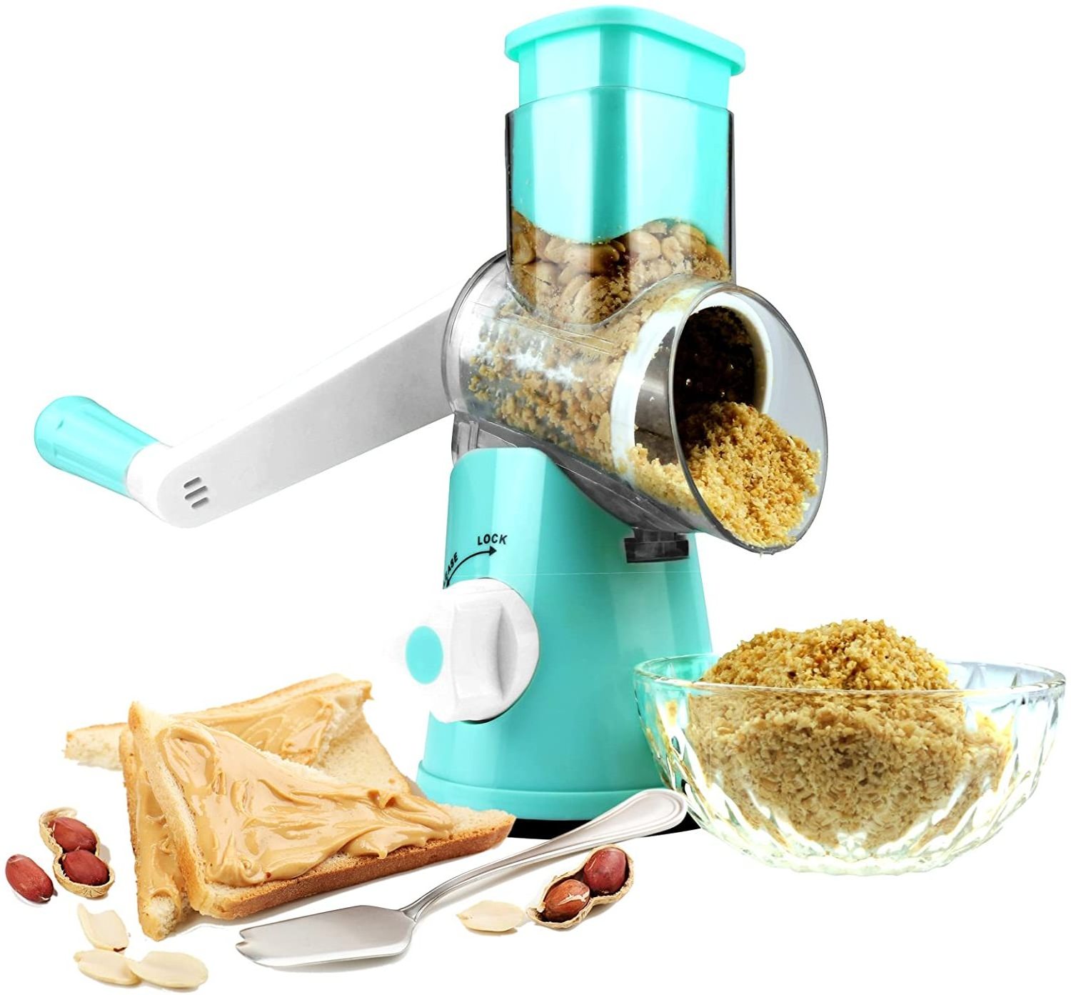 3 In 1 Vegetable Mandoline Slicer Swift Rotary Drum Grater Nut Shredder Veggie Cutter Peeler Spiralizer Cheese Chopper