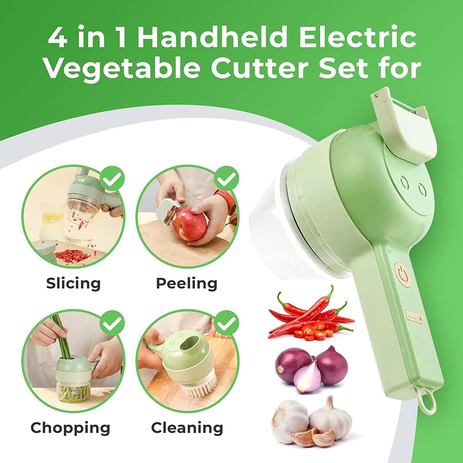 4 in 1 Handheld Electric Vegetable Cutter Set  Wireless Gatling Portable  Slicer Rechargeable Garlic Chopper