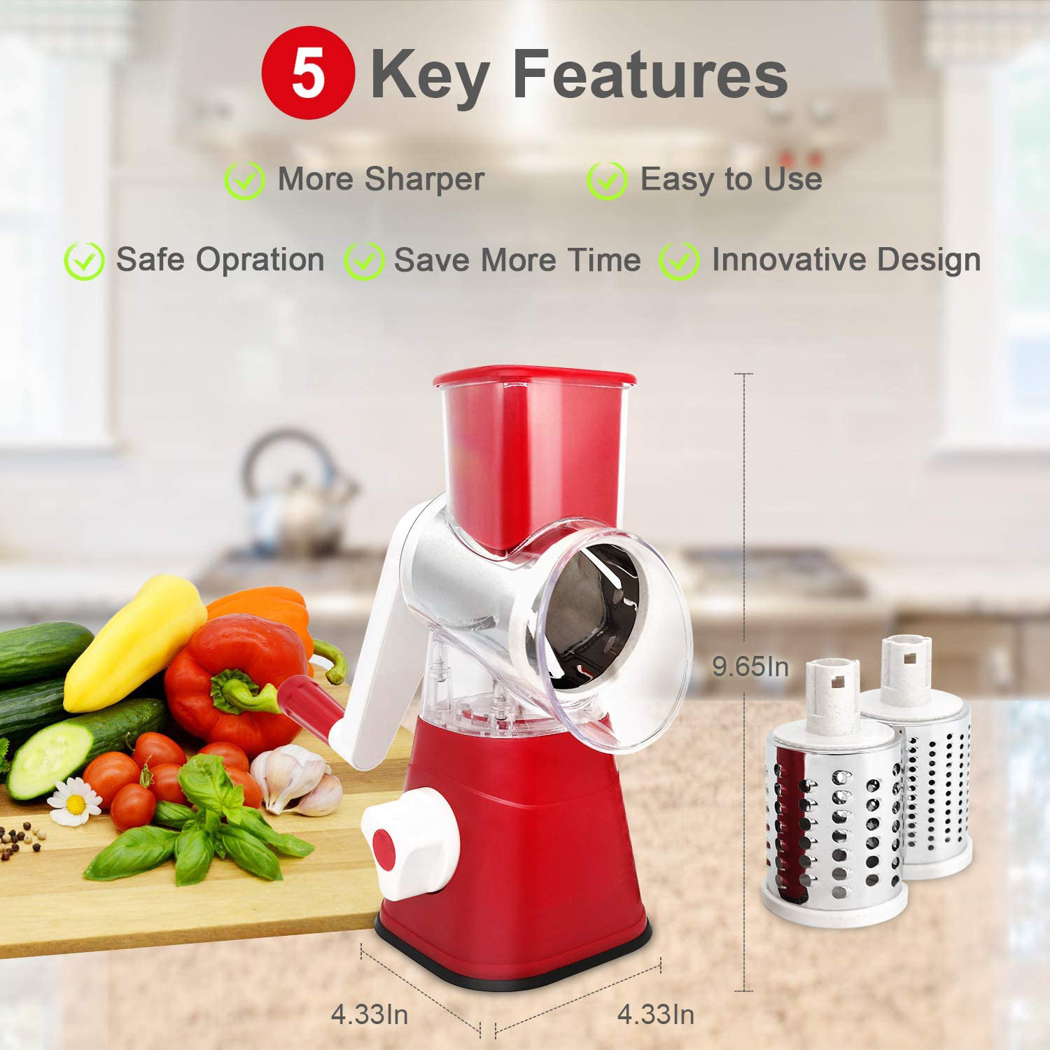 Manual Rotary Drum Grater Kitchen Mandoline Slicer