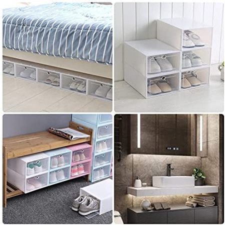 Best Seller Customized Shoe Storage Boxes New Product Clear Plastic stackable design  For Closets and Entryway