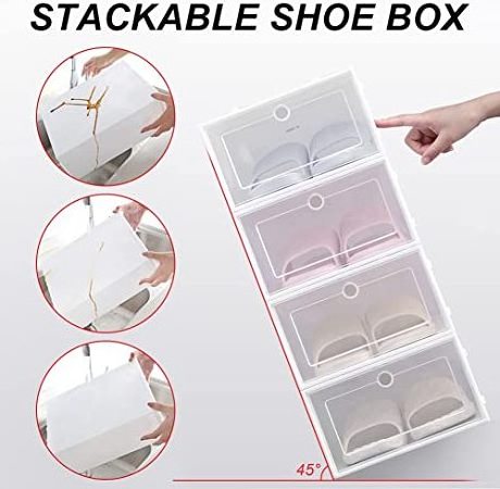 Best Seller Customized Shoe Storage Boxes New Product Clear Plastic stackable design  For Closets and Entryway