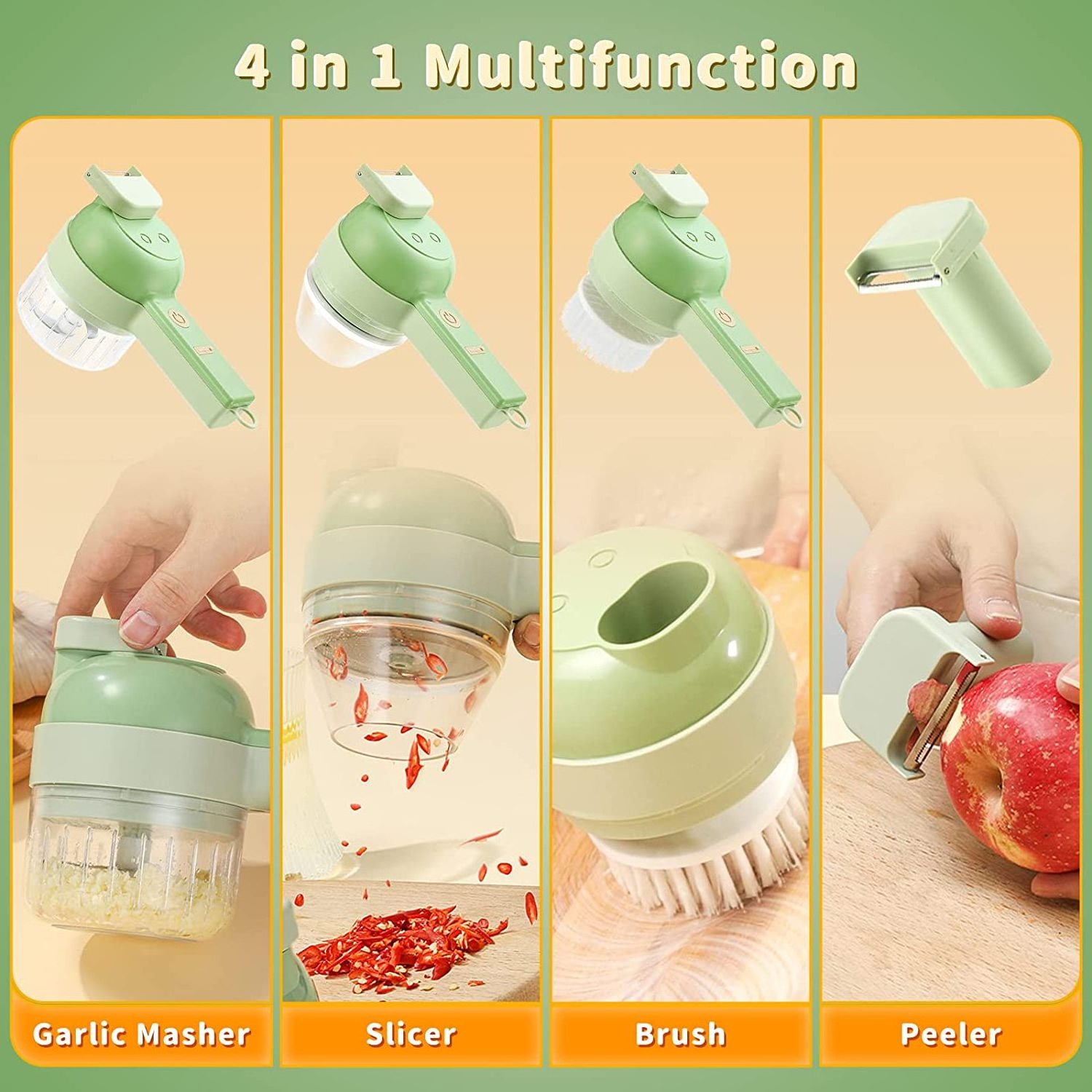 4 in 1 Handheld Electric Vegetable Cutter Set  Wireless Gatling Portable  Slicer Rechargeable Garlic Chopper