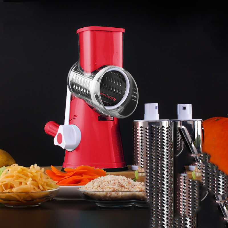 Rotary Cheese Grater Handheld Vegetable Mandoline Slicer Easy Cleaning Kitchen Cheese Grater Shredder With 3 Drum Blades