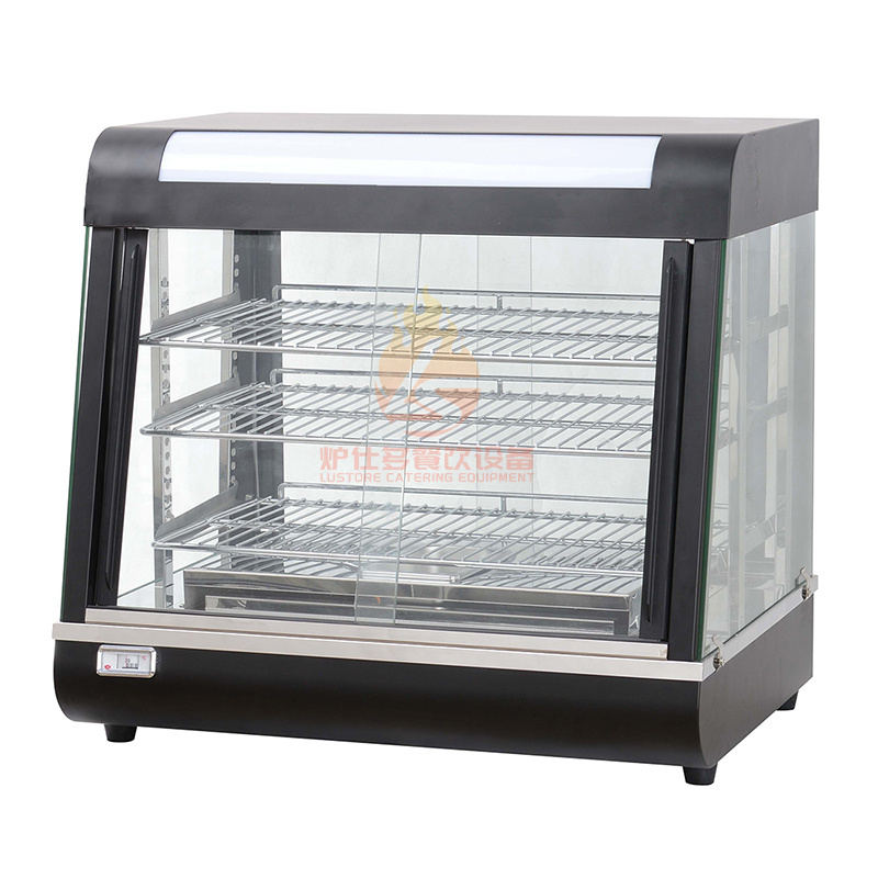 China Factory Electric Food Warmer Display Counter Top 3 Shelf Food Display Warmer With Sliding Doors