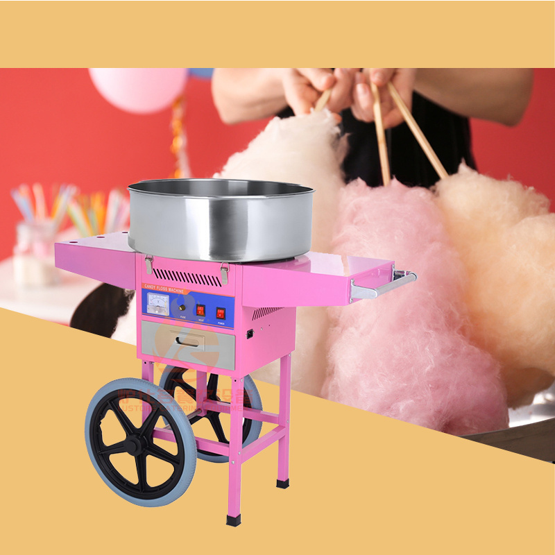 High Quality Commercial Stainless Steel Cotton Candy Machine With Cart Electric Automatic Cotton Floss For Sale