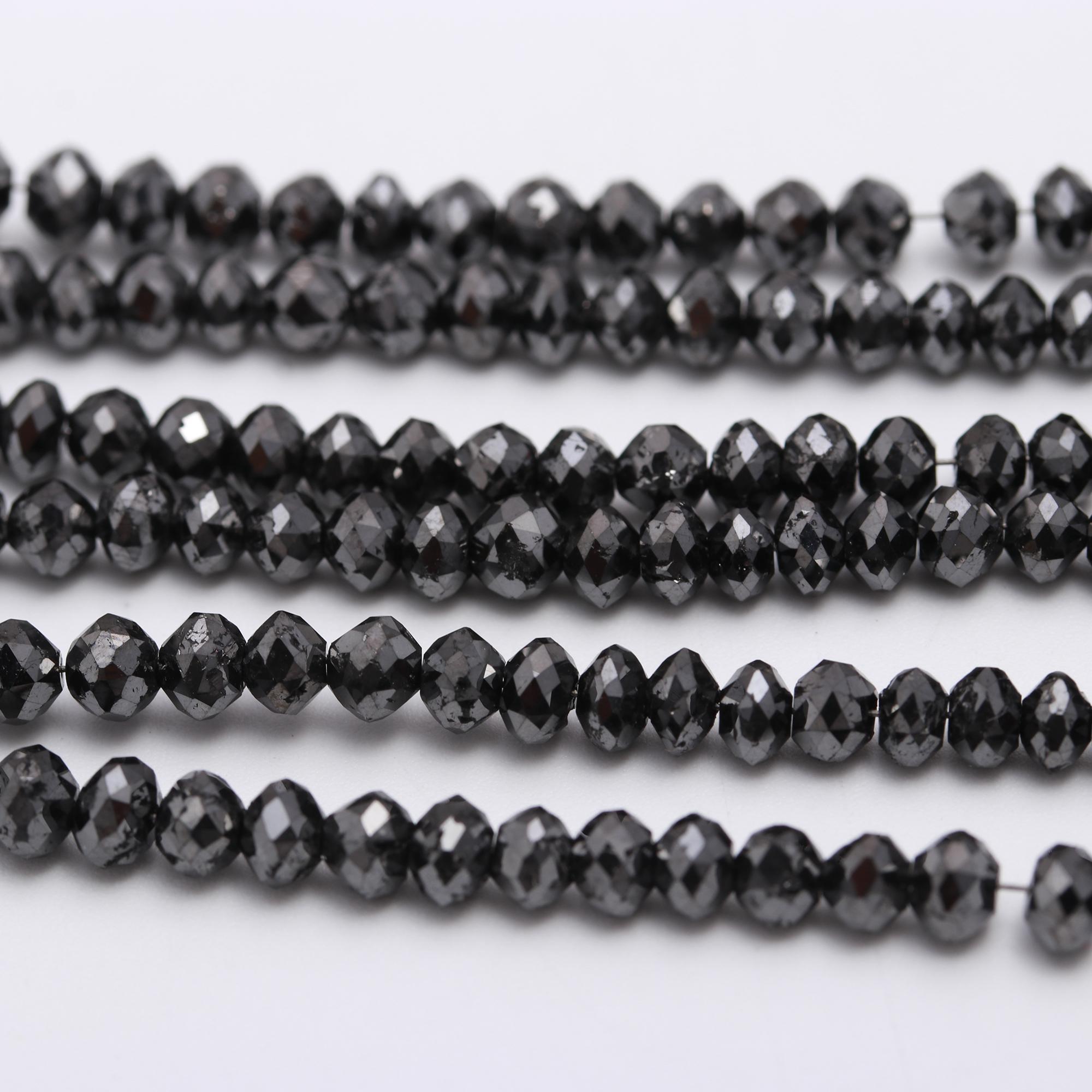 Black Diamond Faceted Rondelle 3.5 - 4.6 mm Beads Wholesale Diamond Beads For Jewelry Making Black Diamond Beads Strand