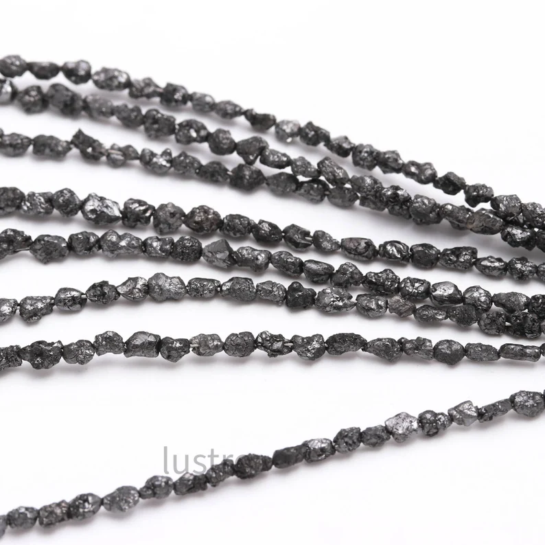 100% Natural Black Raw Rough Diamond Beads 3 - 5 mm Raw Diamond Jewelry Making Uncut Beads Strands