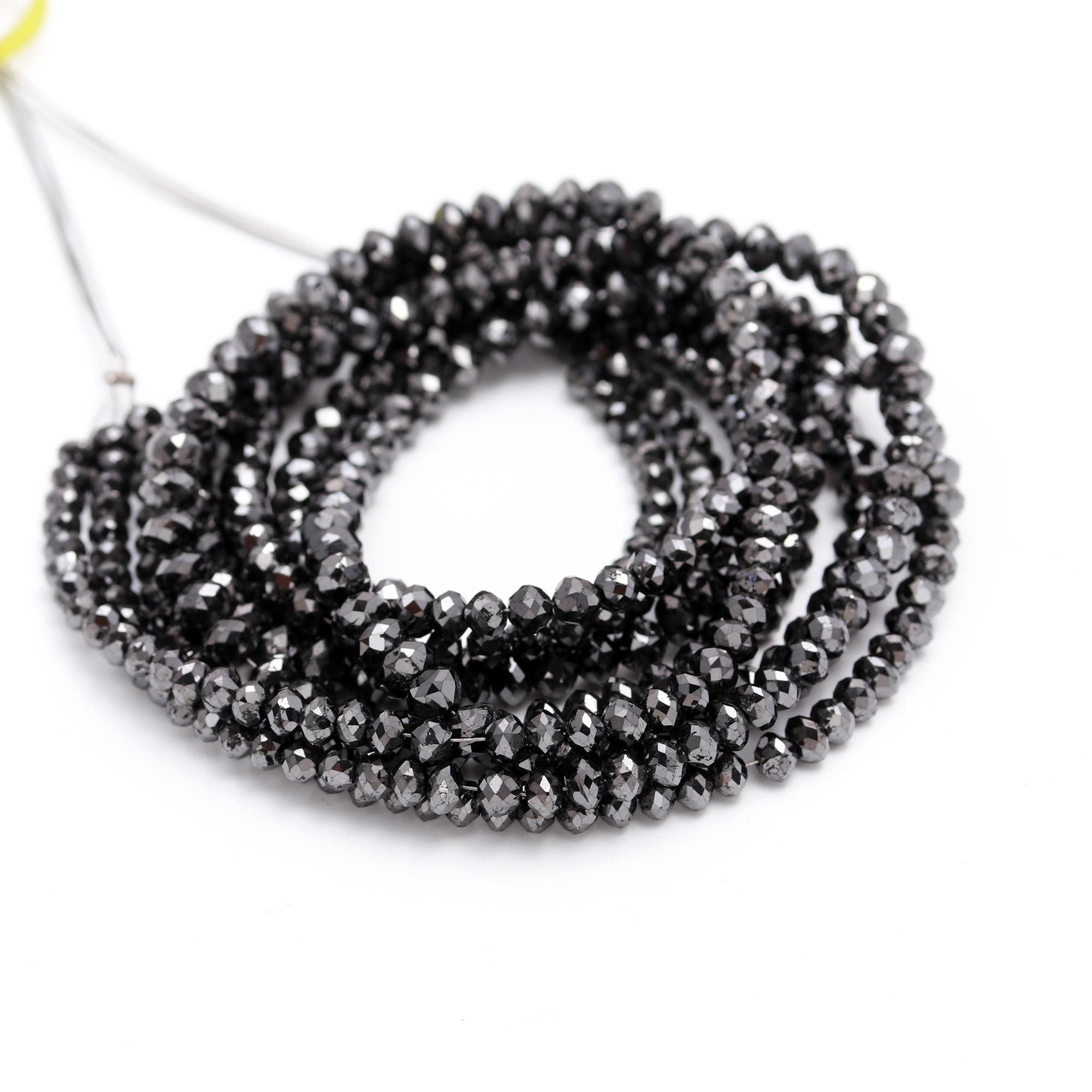 Black Diamond Faceted Rondelle 3.5 - 4.6 mm Beads Wholesale Diamond Beads For Jewelry Making Black Diamond Beads Strand