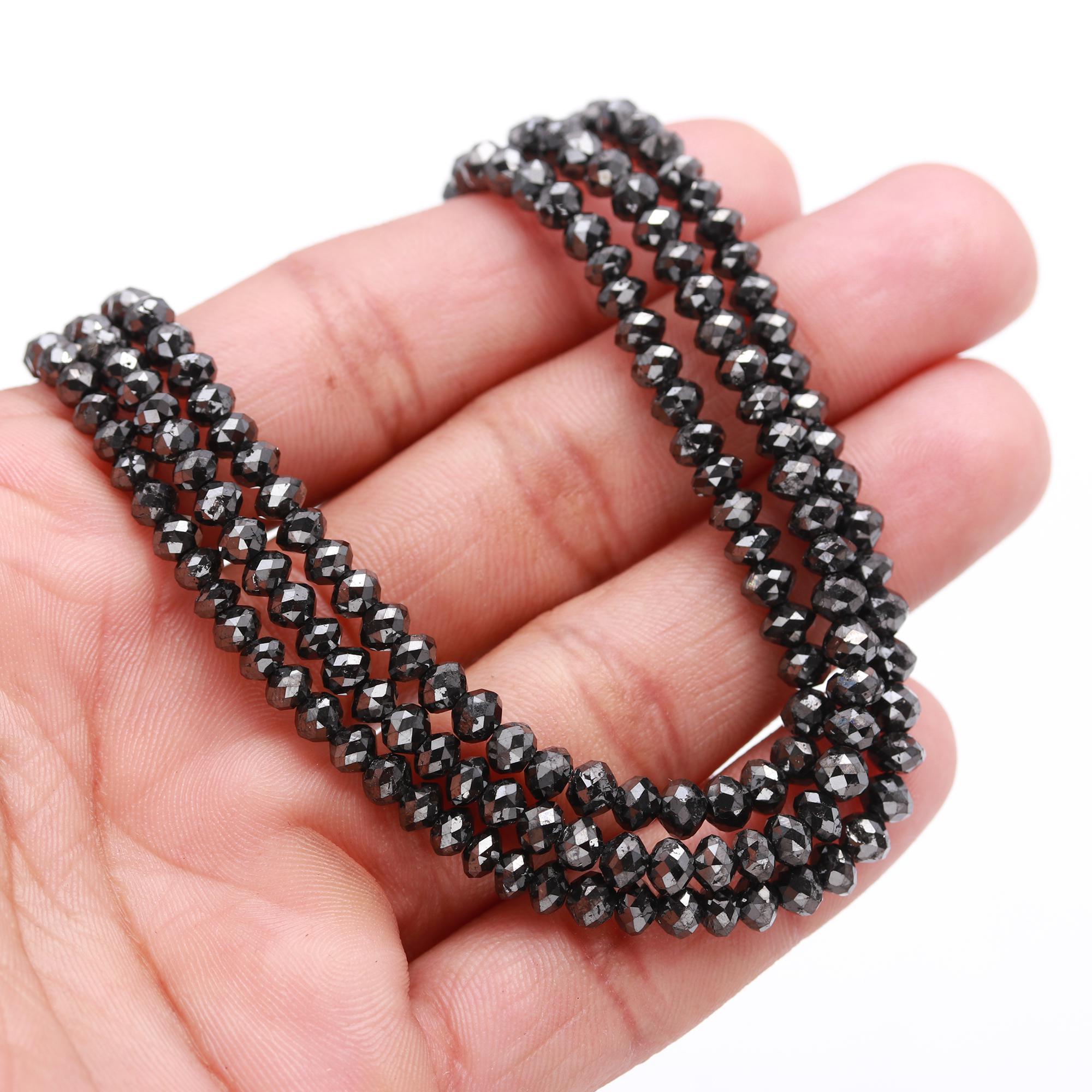 Black Diamond Faceted Rondelle 3.5 - 4.6 mm Beads Wholesale Diamond Beads For Jewelry Making Black Diamond Beads Strand