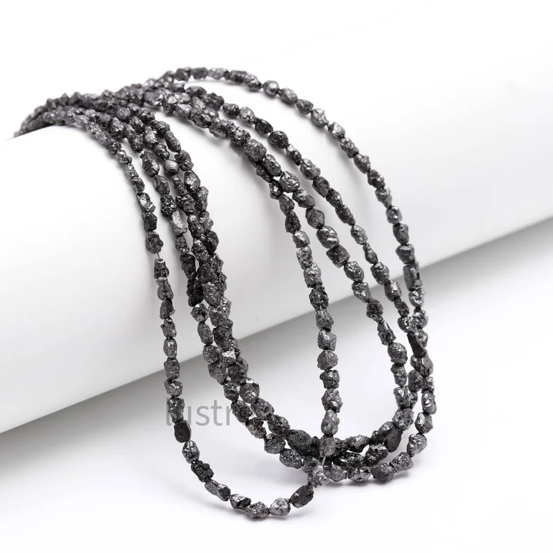 100% Natural Black Raw Rough Diamond Beads 3 - 5 mm Raw Diamond Jewelry Making Uncut Beads Strands