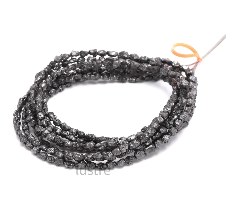 100% Natural Black Raw Rough Diamond Beads 3 - 5 mm Raw Diamond Jewelry Making Uncut Beads Strands