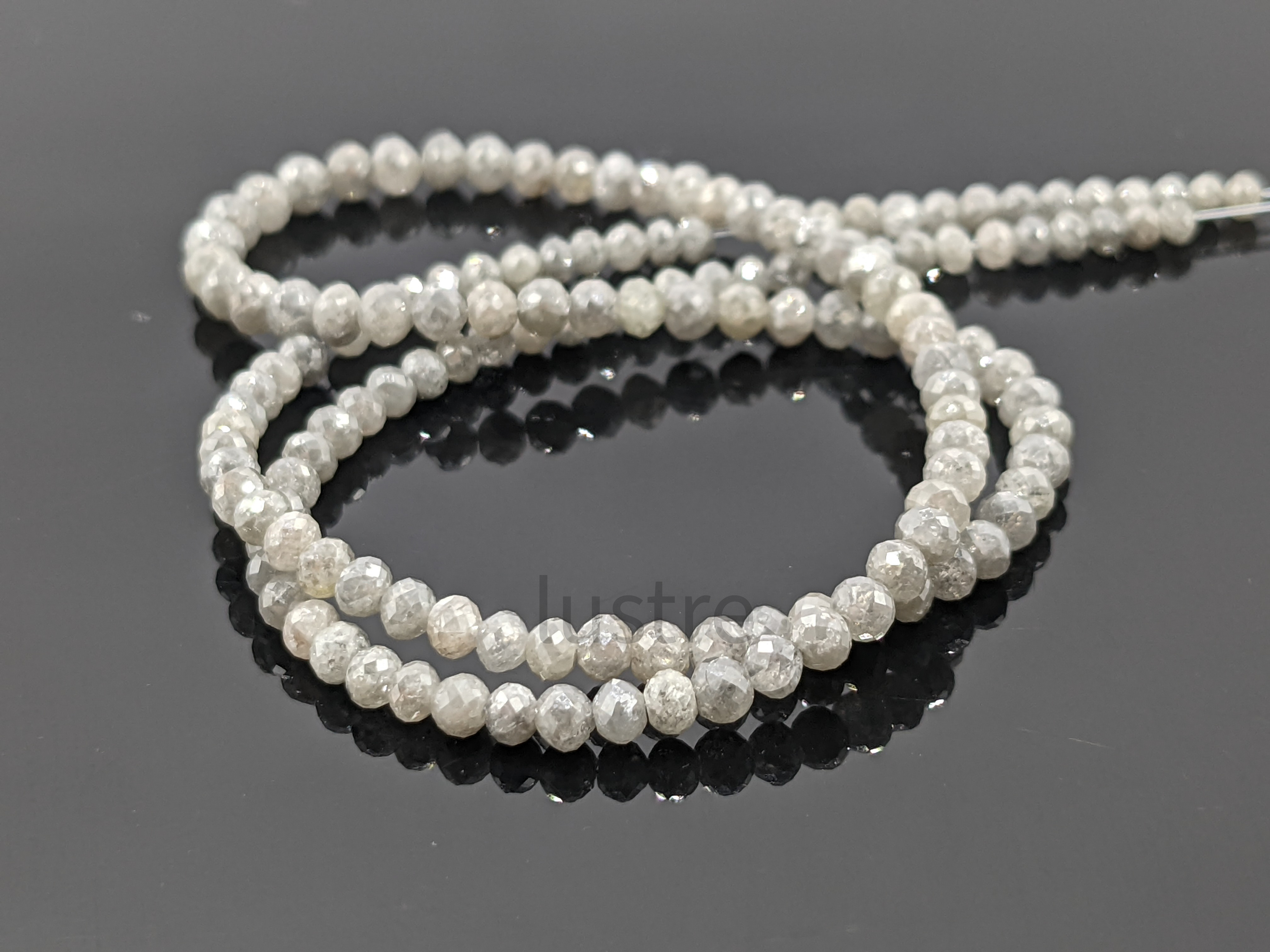 Natural White Round Diamond Beads Strands 2.5 - 4 mm  Large Size Diamond Jewelry Making Faceted Stone Beads for Wholesale