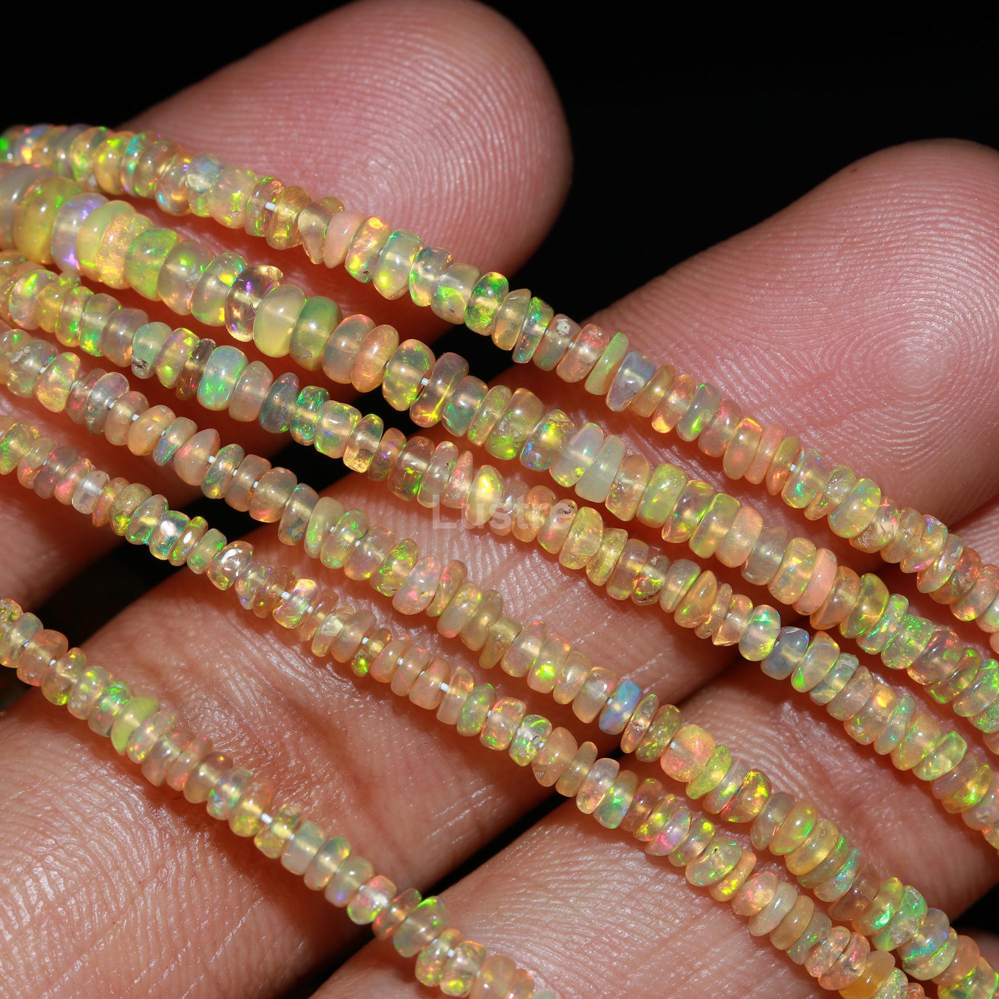 Opal Smooth Rondelle Beads 2.5 - 4 MM Yellow Opal Beads For Jewelry Making Wholesale Ethiopian Opal Stone Beads Loose Gemstones