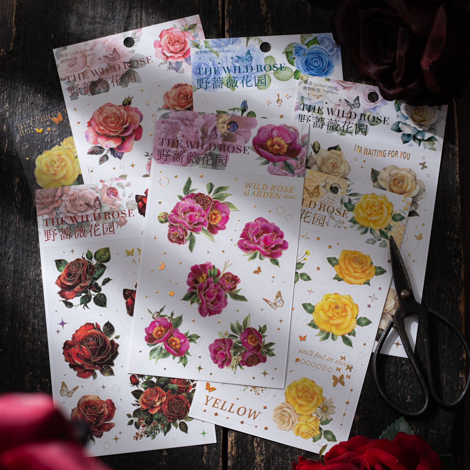 2 Pieces/Pack Stickers Wild Rose Garden Series Rose Hand Account DIY Material Decoration Stickers  6 Models